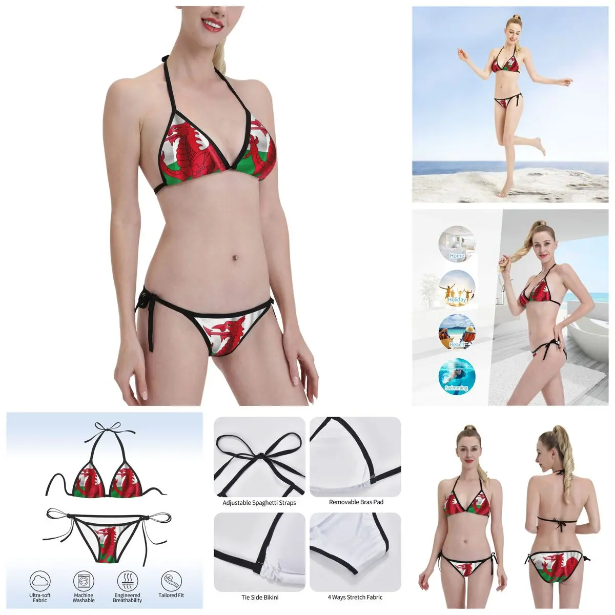 

Anime Wales Flag Bikinis sexy Triangle Bikini Printed Hot Sale Waist Vintage women's top bathing suit SwimSuit
