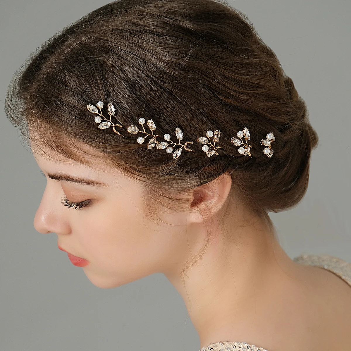 Neueste Silber Kristall Braut Haarnadel Set Exquisite Blattförmige Strass Haar Clip Party Haar Zubehör Brautjungfer Geschenke – Detail 5