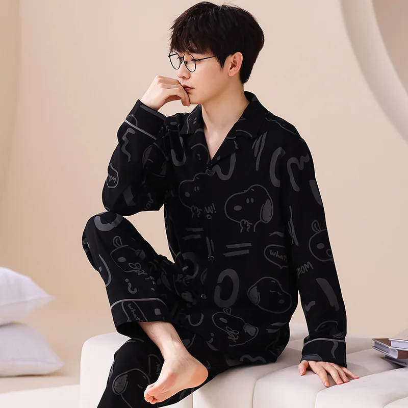 Pajama sets Cotton Pajamas Men's Spring and Autumn Long Sleeve Pants Home Suit Cosy Thermal Pajamas Both Men Women