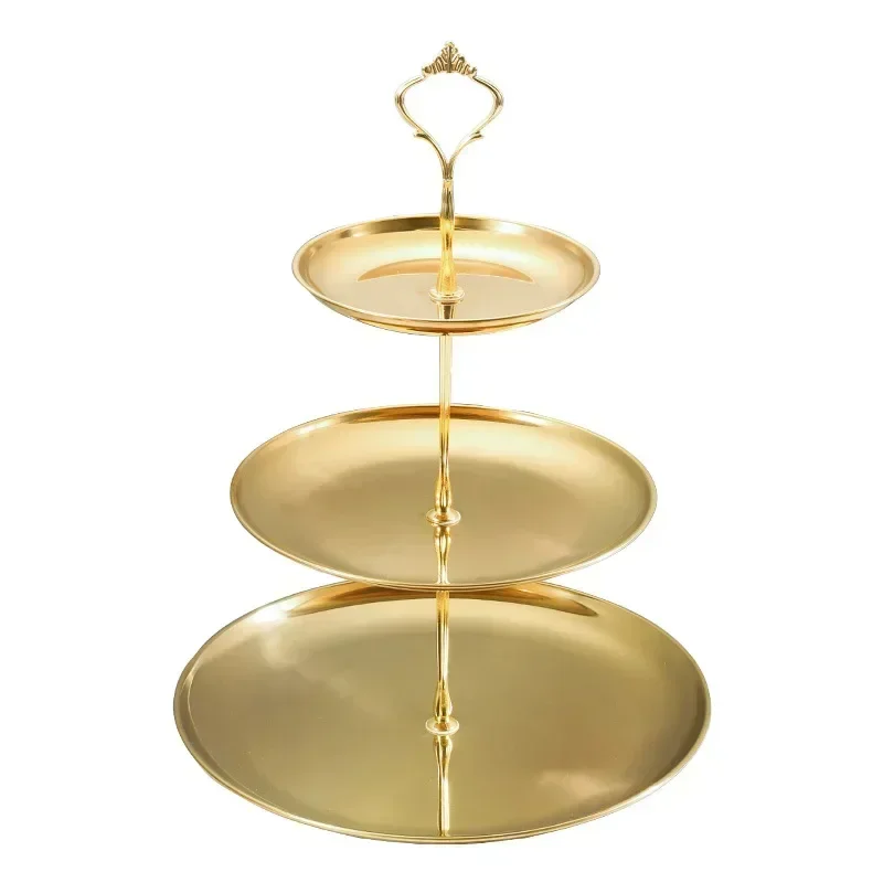 1Pc Three-layer Stainless Steel cake Tray Cake Snack Plate Birthday Wedding Party Dessert Stand Table Dessert Display Stan dessert cake stand