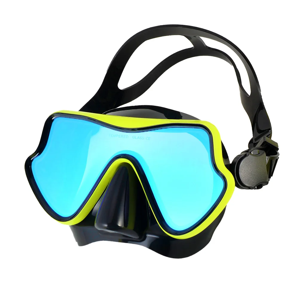 Snorkel Diving Mask Colorful Len Wide View Tempered Glass Goggles,Anti