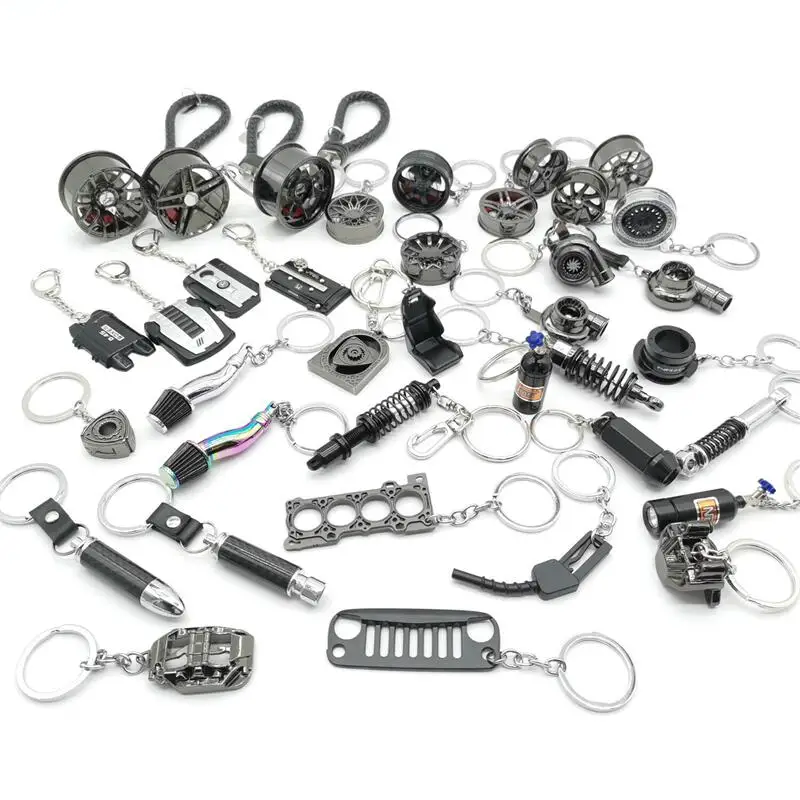UniversalCarPartsKeychainSetAllBlackStyleMetalKeyringsTurbine