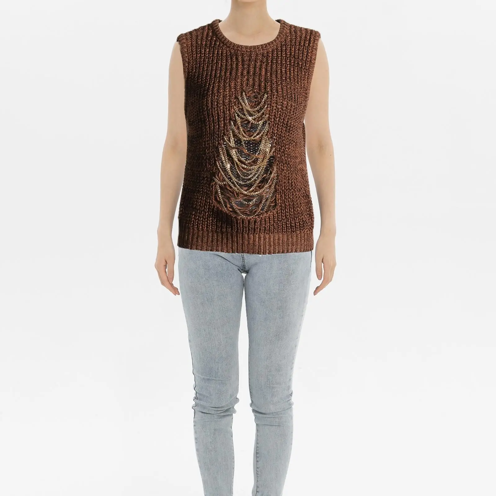 

Fashion Splice Chain Sleeveless Knitted Tank Top
