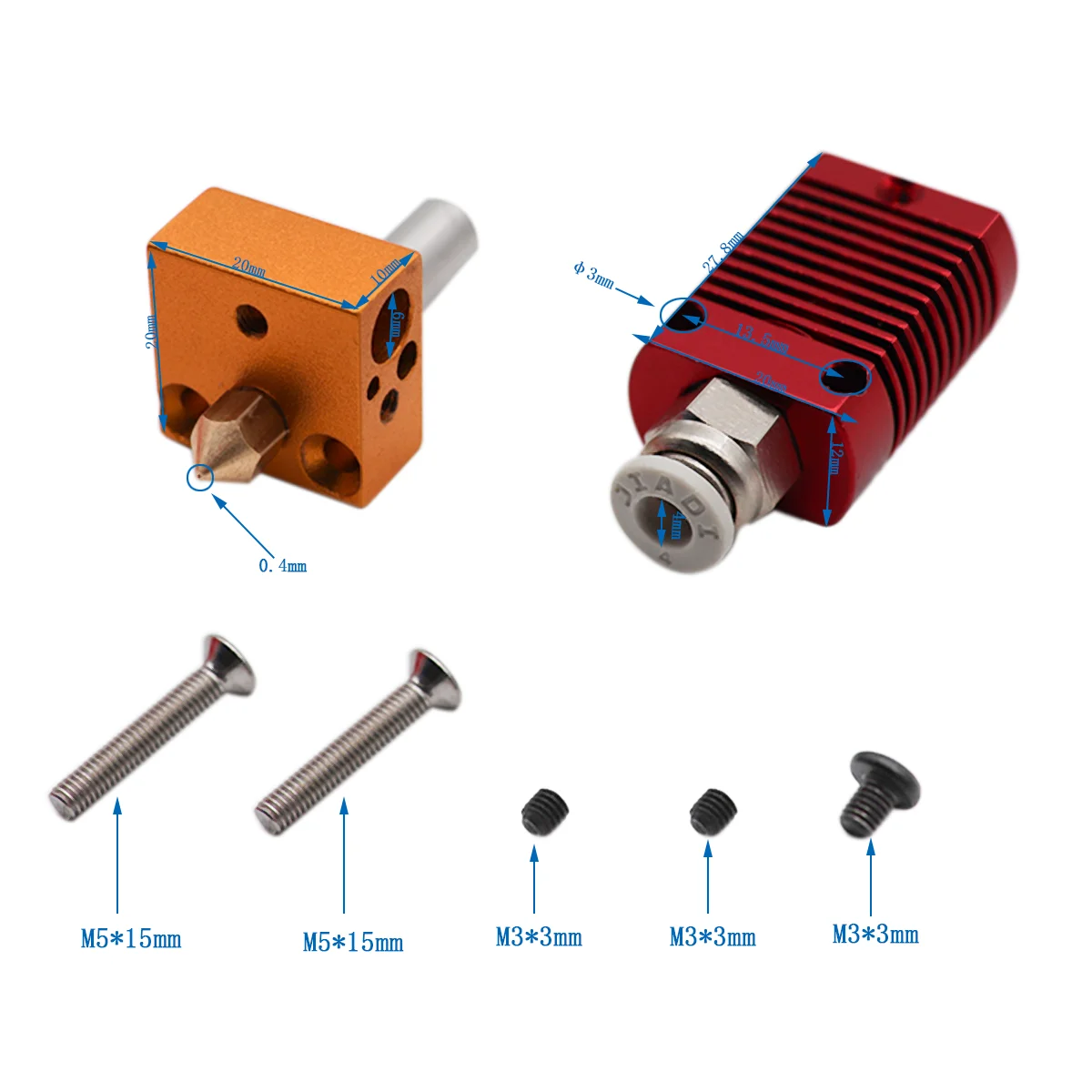 de alumínio, tubulação Bowden PTFE, peças de