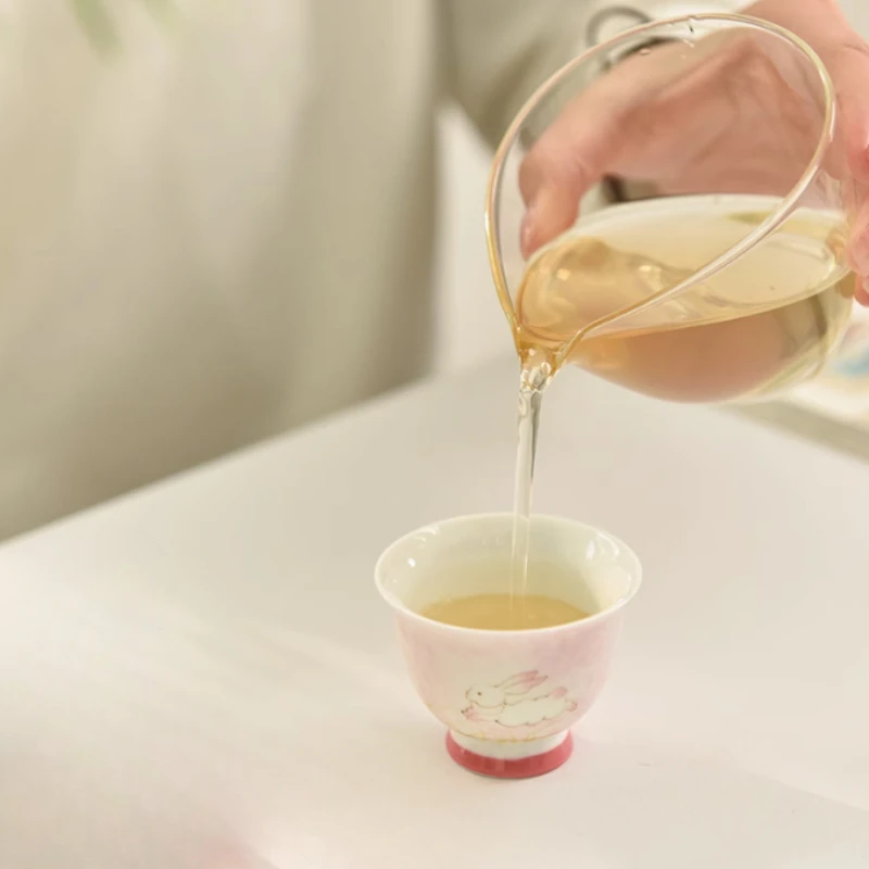 1pc Ceramic Jade Rabbit Small High Cup Household Ladies' Tea Cup Ceramic Master Cup Animal Pattern Design Tea Room Utensils 40ml