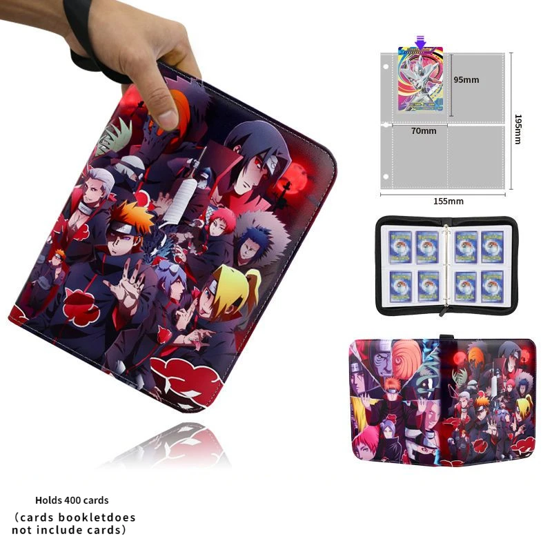 400-900pcs Card Anime Naruto Uchiha Sasuke Uchiha Itachi Collection Card Pu Zipper Game Cards Binder Holder Kids Toys Gifts