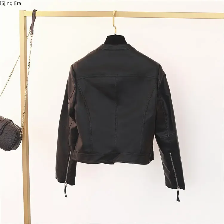 2023 New Women Slim Fit PU Wash Leather Jacket Q1