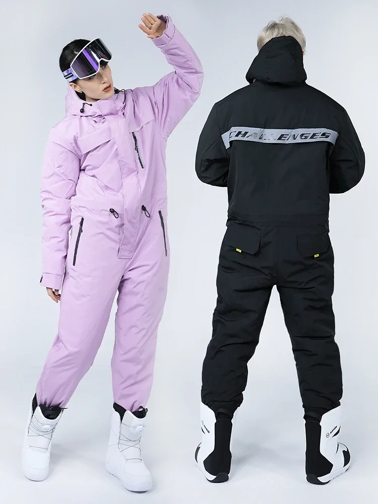 Ski Suit for Men and Women Outdoor Waterproof Windproof and Cold-proof Thickened Warm One-piece Cycling Fishing Suit Winter
