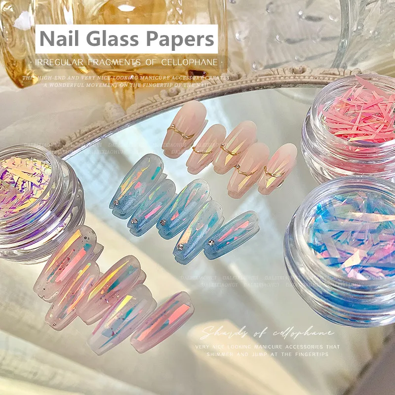1 Scatola Di Vetro Auroral Clear Nails Adesivi Sfumati Tagliati Ice Cube Candy Paper Nail Art Laser Aurora Adesivo Irregolare Colorato