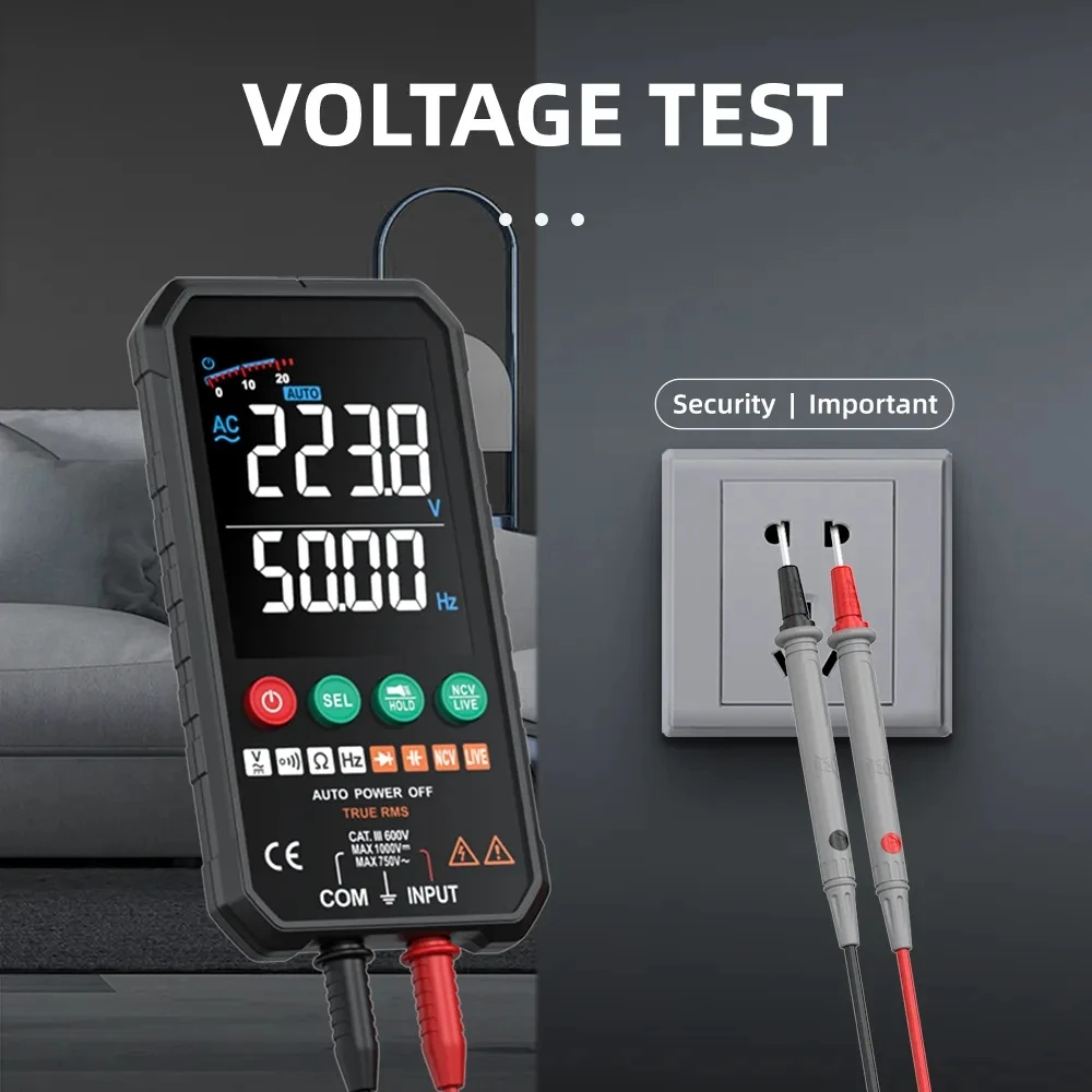 Fy107 Multimètre numérique professionnel 6000 comptes Testeur Ture Rms Ac DC  Ncv Transistor Duty Multimetro Tension Smart Meter