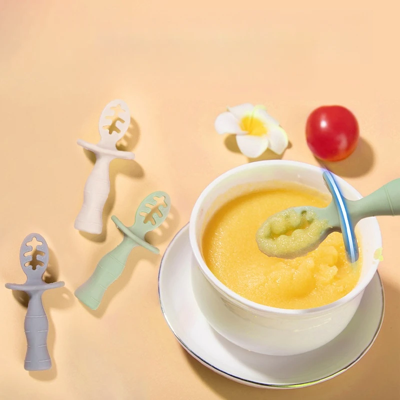 Children's Silicone Spoon Baby Soft and Resistant To Falling Infant Feeding Training Spoon Kids Auxiliary Food For Gifts learning spoons