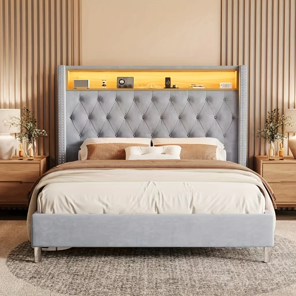 LED Upholstered Bed Frame 4