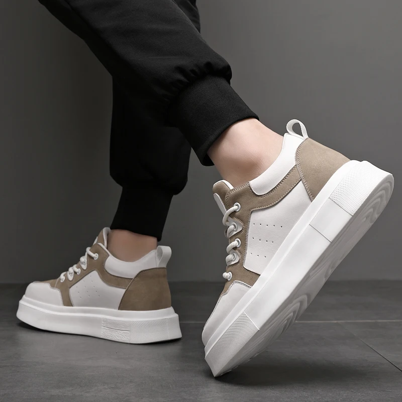 Cow Leather Elevator Shoes for Men Height Increase 3/6/8cm Breathable Lift Sneakers Hidden Heels Taller Thick-soled Casual Shoes 3