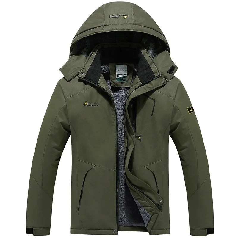 Men's Outdoor Fleece Lined Hooded Jacket Windproof Thickened Warm Cotton Stormproof Breathable Casual Spring Autumn Winter Outer