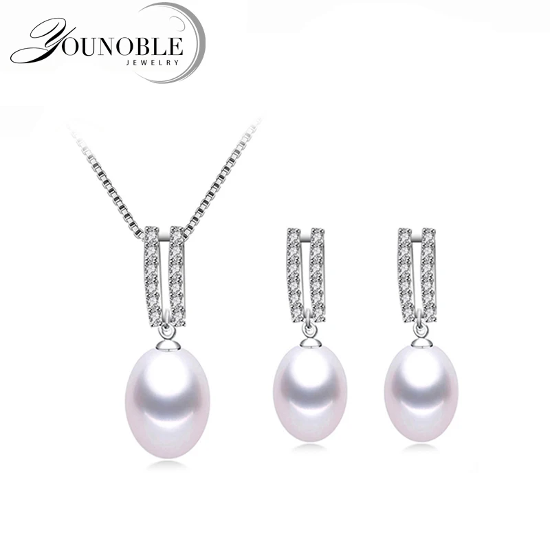 Pearl Jewelry Set Natural Freshwater Pearl Necklace and Earrings set 925 Sterling Silver For Women