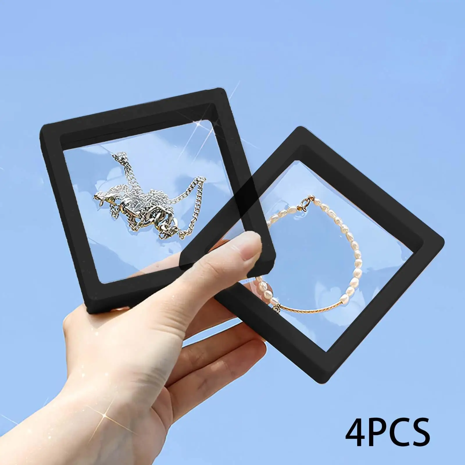 

4Pcs Floating Frame Display Case Floating Frame Display Stand for Earrings Rings Specimens Chip Medallions Bracelet Necklace