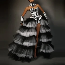 Mingli Tengda Tulle Black and White Overskirt Detachable Train Waist Tiered Puffy Mesh Removable Skirt Women
