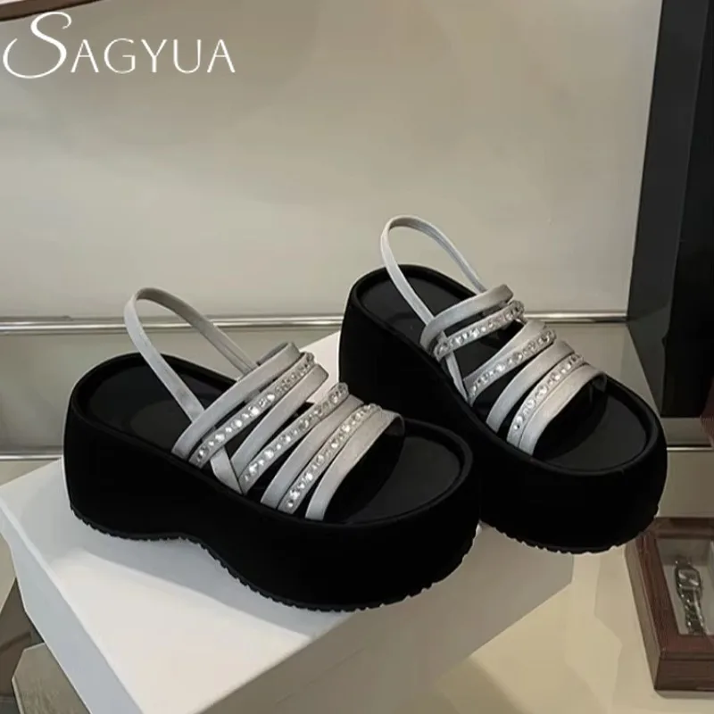 Platform Crystal Women's Sandals High Heels Luxury Shoes Summer Slippers Fashion Open Toe Shoes Slingback Woman Zapatillas