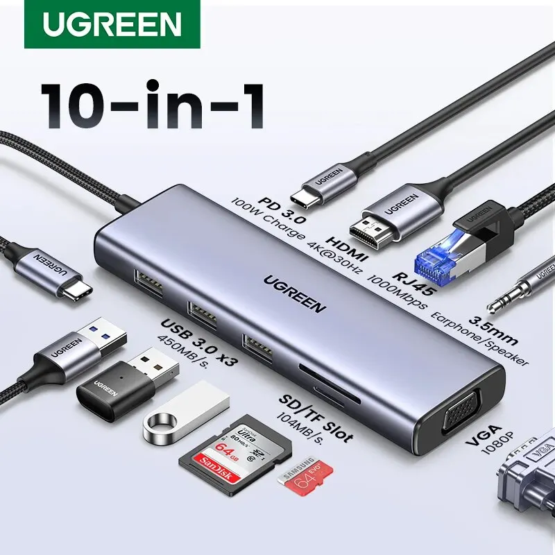 Ugreen Usb Hub 4K Adattatore Hdmi Usb C A Rj45 Usb 3.0 Pd 100W Dock Per Macbook Pro Air M2 M1 Usb-C Tipo C 3.1 Splitter Usb C Hub