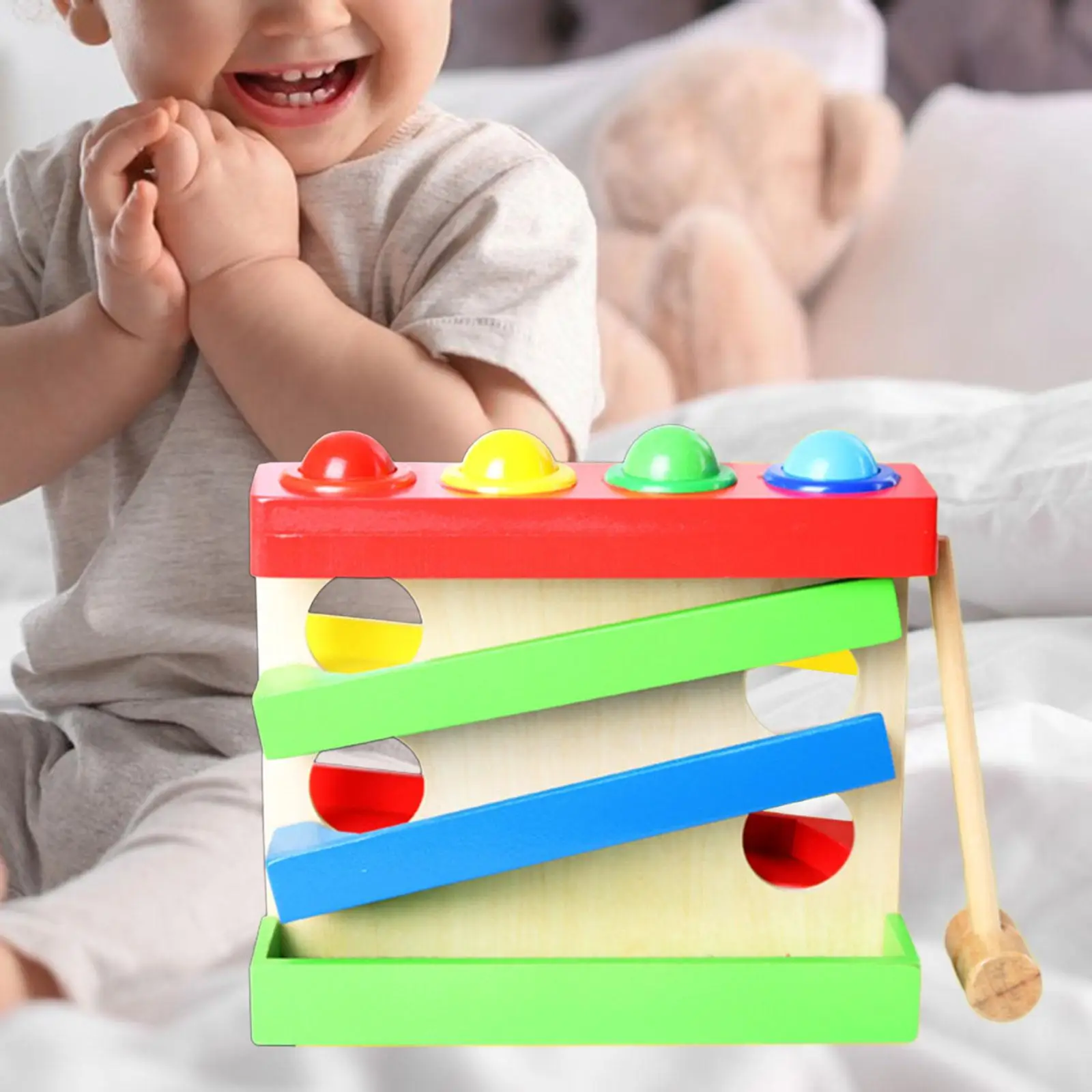 

Wooden Pounding Bench Baby Activity Toy Preschool Toys Race Ball Ramp Track for 1 2 3 Year Old Baby Kids Children Birthday Gifts