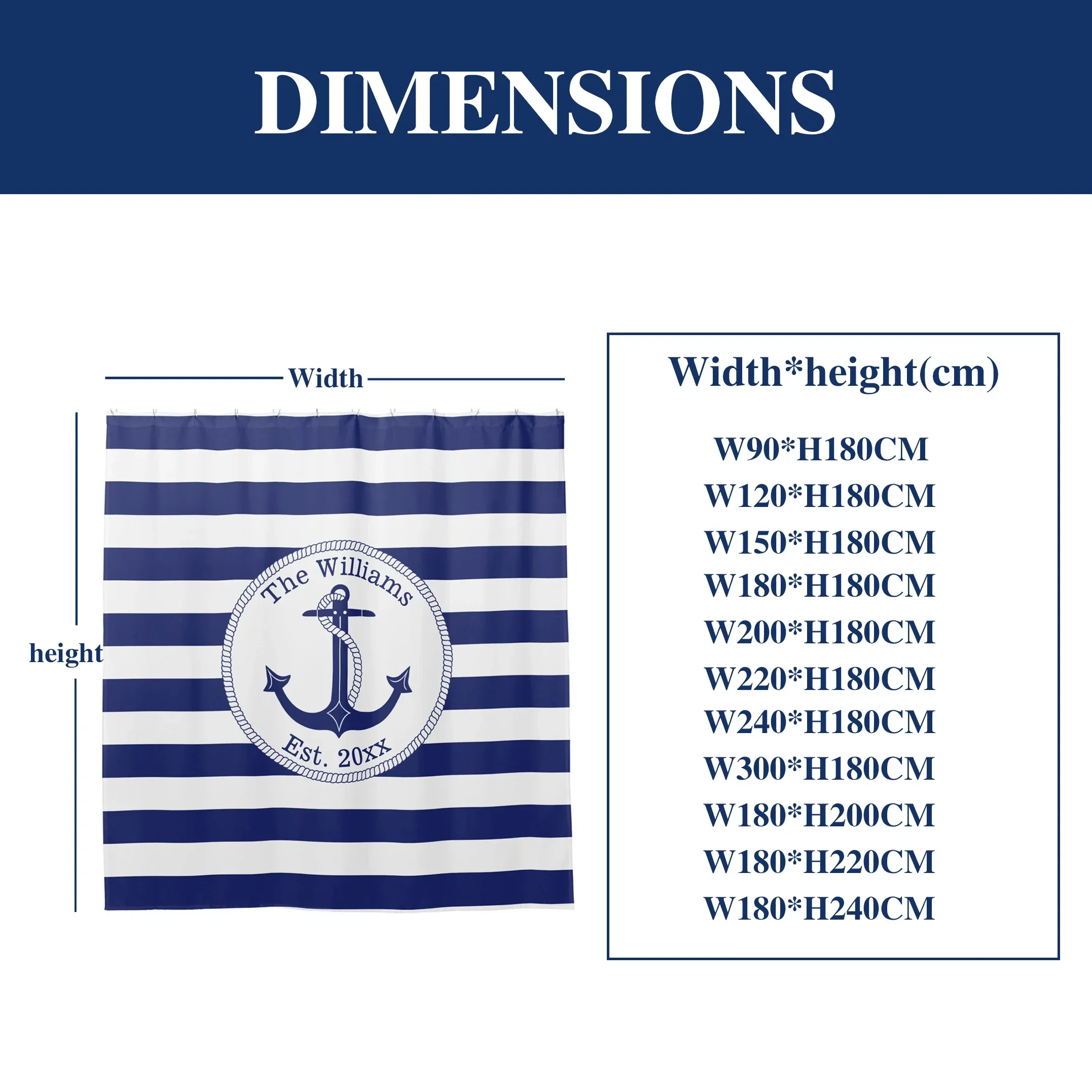 Custom Name Nautical Shower Curtain Anchor Design Waterproof Fabric Bathroom Decor Ocean Themed Personalized Bath Curtain 3