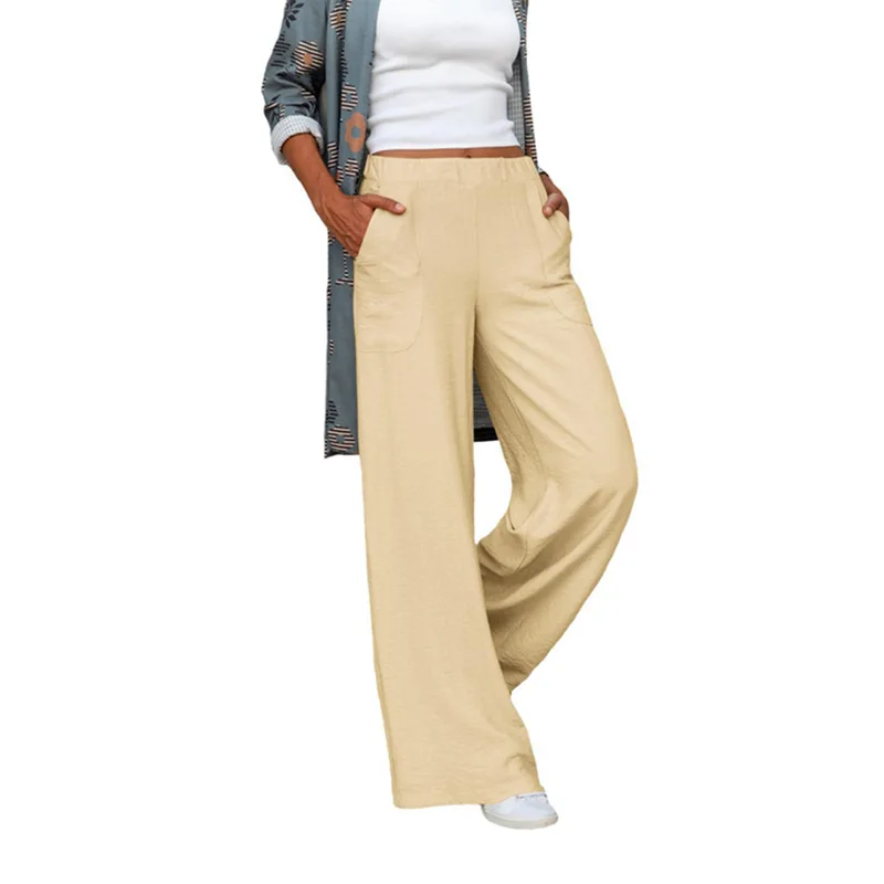 Plus-size Women's Slouchy Casual Pants Solid Color Elastic Waist Loose Wide-leg Pants
