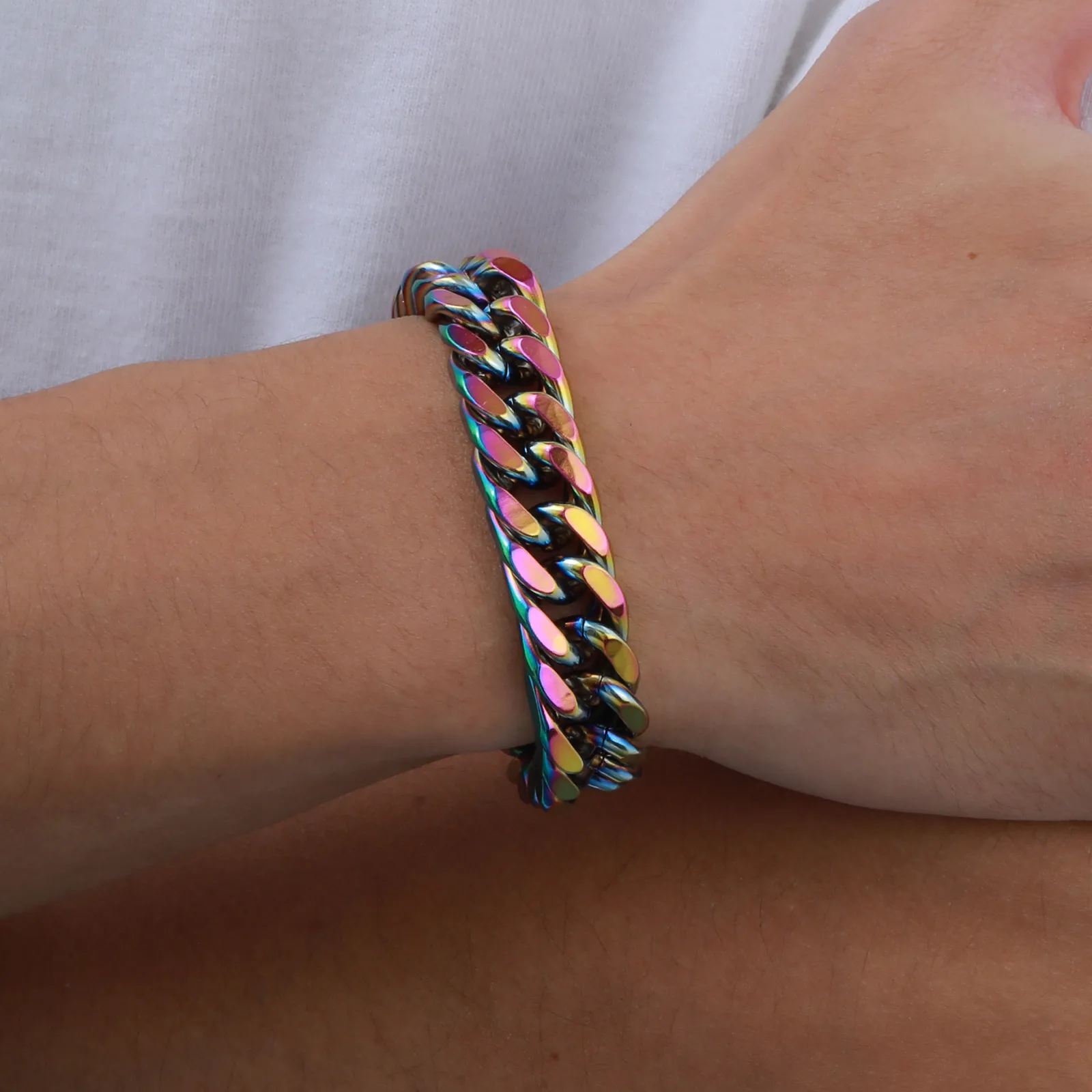 8mm/10mm/12mm Cuban Link Edelstahl Mann Armband Regenbogen Farbige Quadratische Link Armband Schmuck Geschenk für Papa Valentinstag – Detail 16