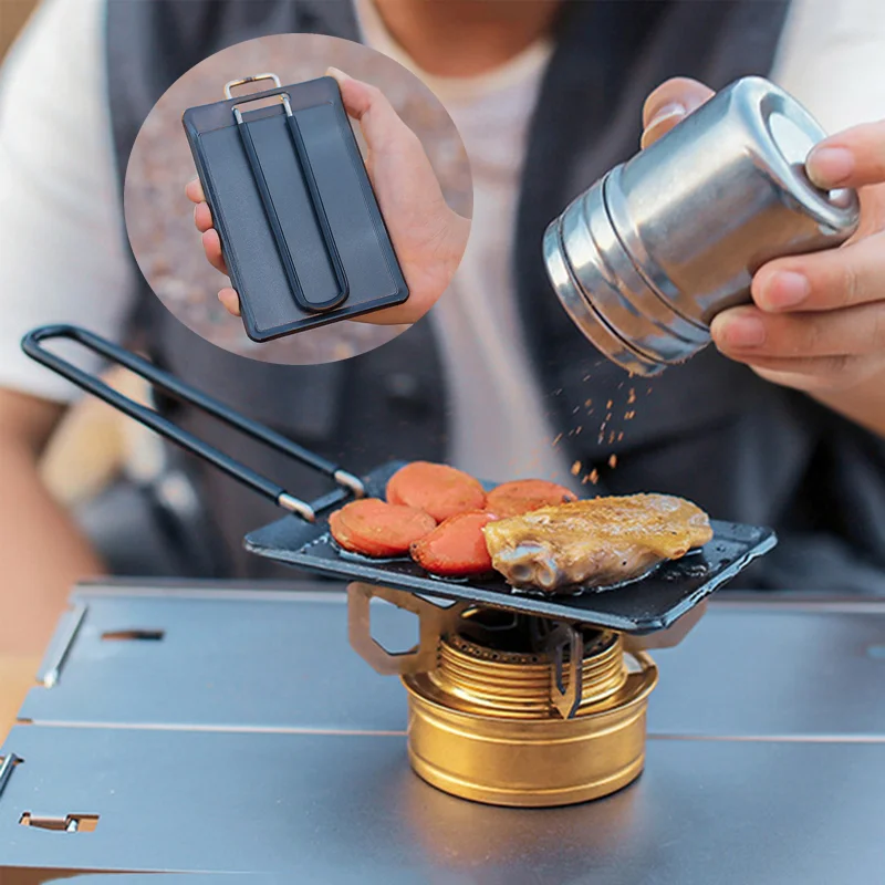 

Outdoor Camping Barbecue Pan Ultralight 13x8.5cm Grill Frying Pan with Detachable Handle Cookware for Hiking Picnic Backpacking