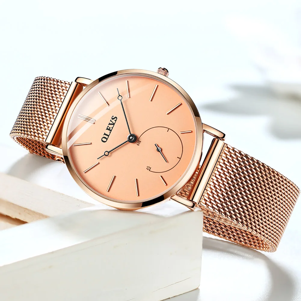 OLEVS Luxury Simple Design Fashion Watch for Women Rose Gold Mesh Belt Waterproof Quartz Watches Ladies Gift Reloj Mujer