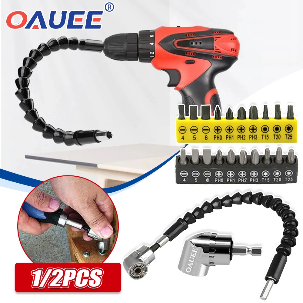 Oauee 105 Degree Right Angle Drill Attachment and Flexible Extension Bit  Kit for Drill or Screwdriver 1/4 Socket Adapter Tools