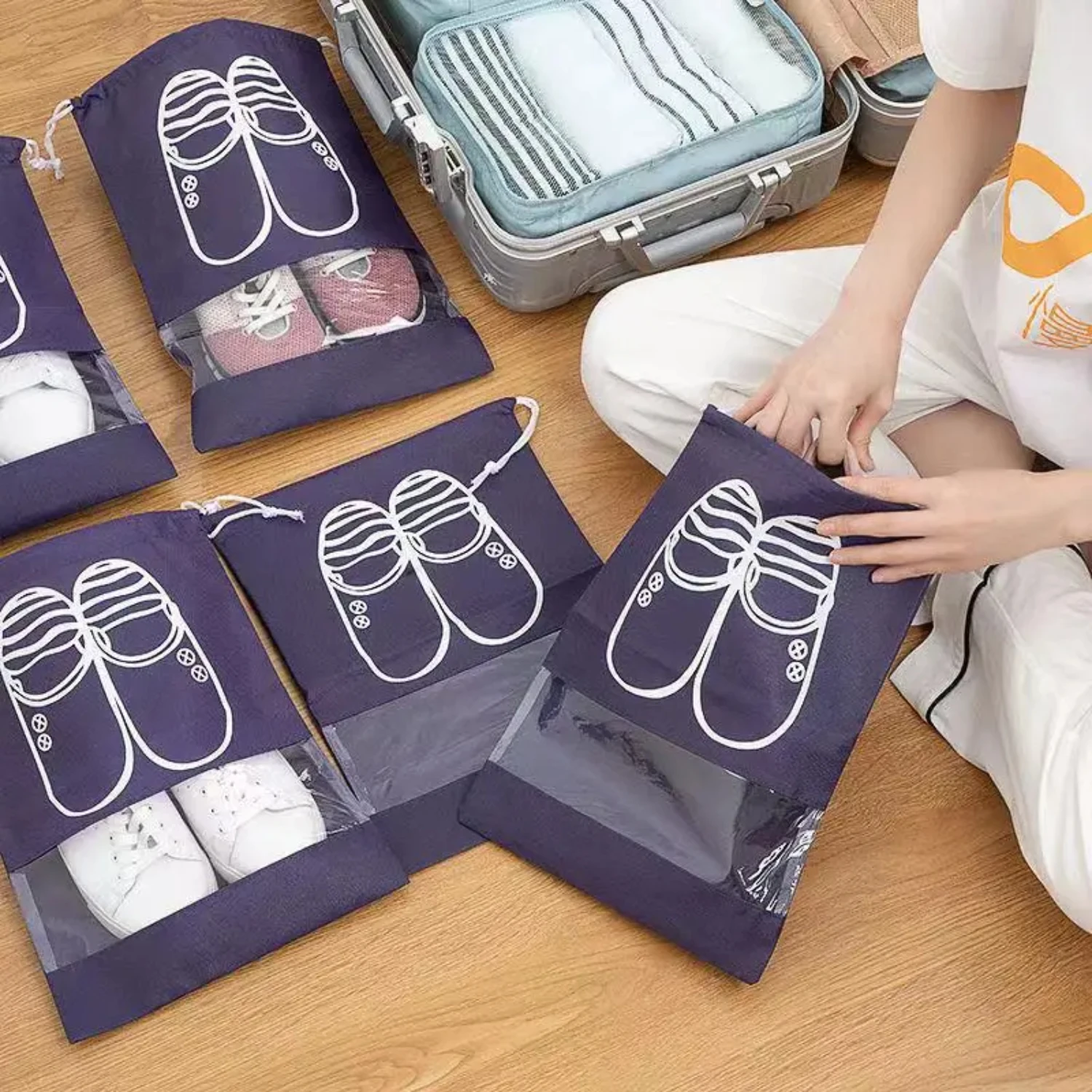 Convenient, Waterproof, and Portable Shoe Storage Bag Set of 5 - Lightweight Non-woven Fabric Closet Organizer for Travel. Handy 6