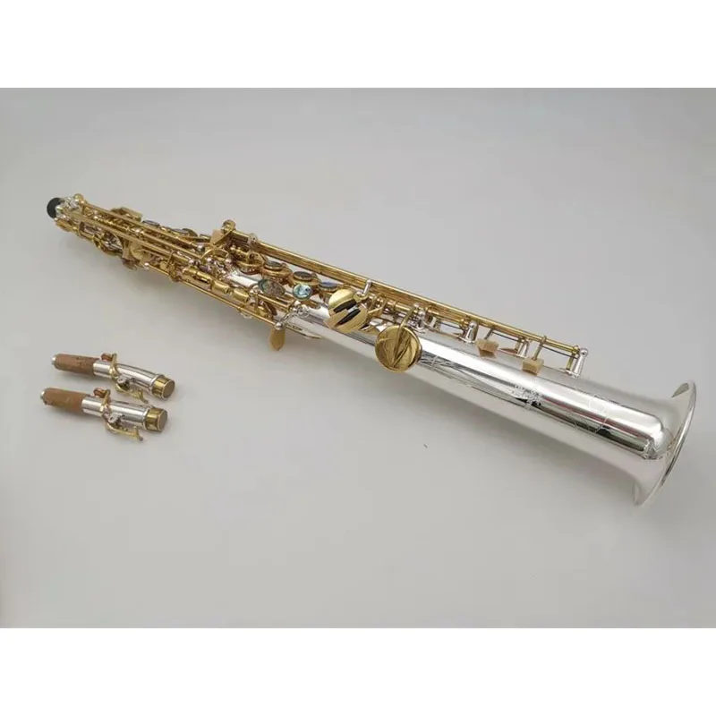 

Soprano Saxophone S-992 silver High Quality Straight B flat Sax Musical Free Shipping with Hard boxs