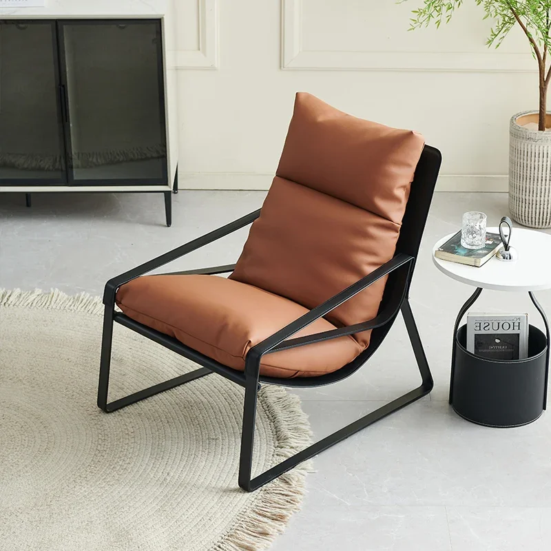 

Designer Genuine Leather Single Leisure Chair High-End Cowhide Couch Studio Simple Recliner