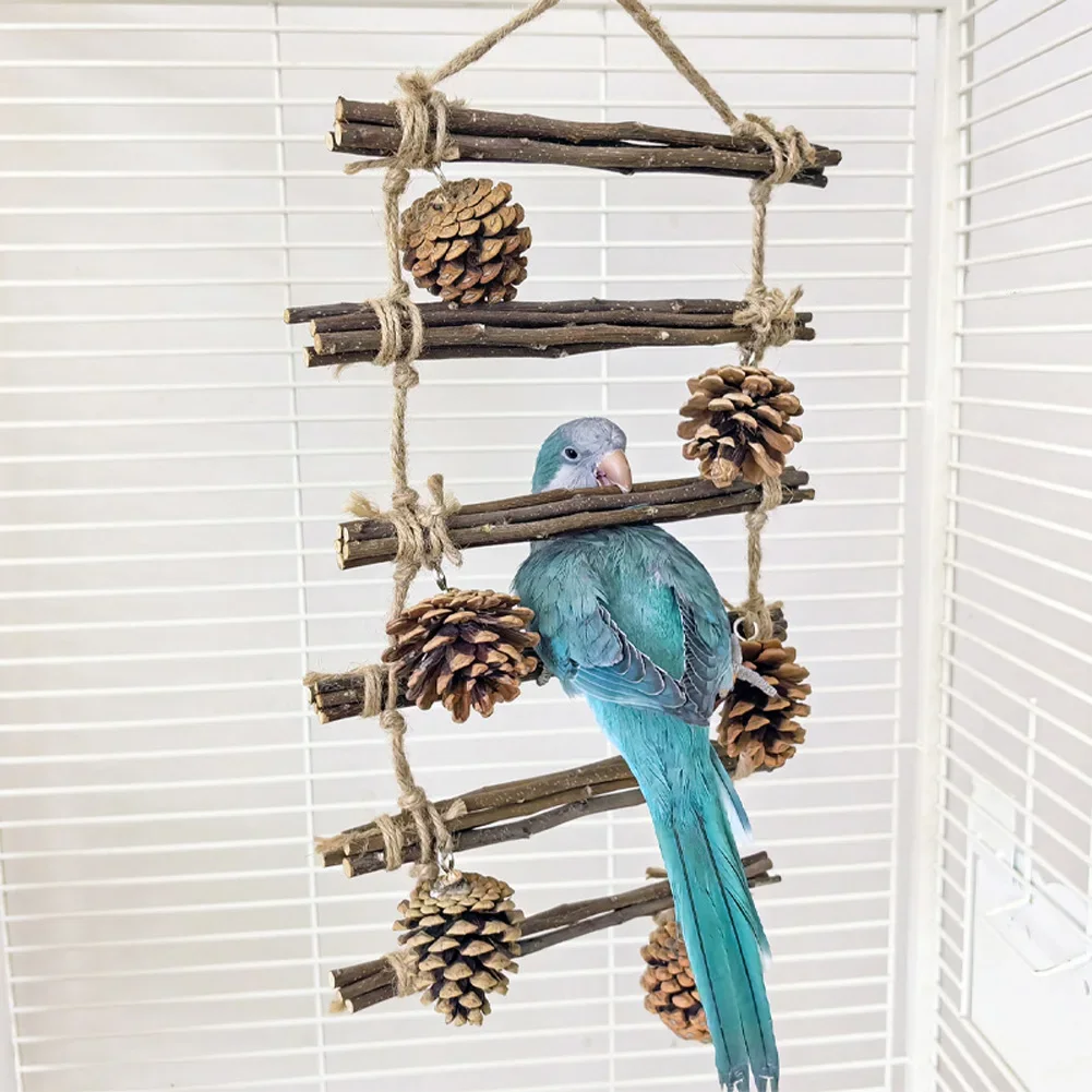 Parrot Stand Swing Climbing Ladder Hanging Chewing Toy Wooden Perch Stand Macaw Parakeet Cockatiel Bird Supplies