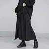 Spring Autumn New False Two-piece Skirt Pants Black Wide-leg Pant Elastic Waist Straps Women 2024 Irregular Casual Cropped Pants 4