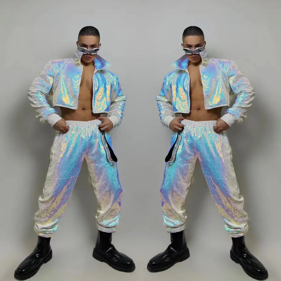Mens Sequin Pants Men's Stage Show Glitter Sequins Laser Mirror