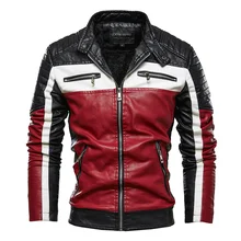 

Men Patchwork Yellow Leather Jacket Biker Jacket Men Casual Zipper Coat Men Motorcycle Jacket Slim Fit Fur Lined Outwear Coat