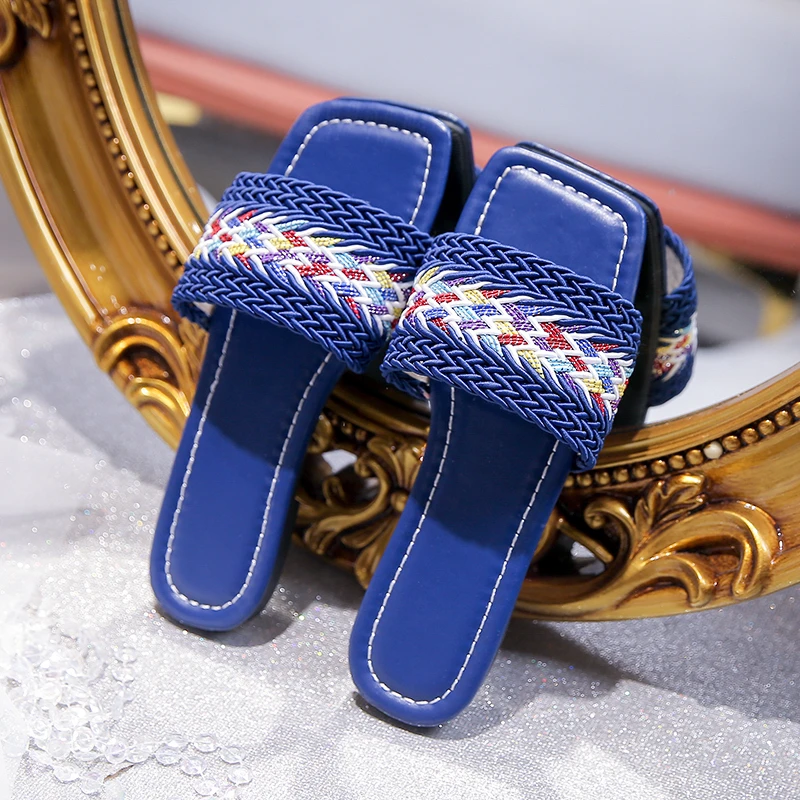 Minimalist Women's Sandals Beach Straw Slippers Blue High Quality Shoes Comfortable Casual Ethnic Large Size 36-40 |