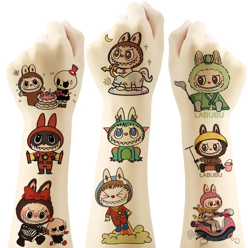 New Cartoon Labubu Temporary Tattoo Stickers Cute Children Waterproof Tattoo For Kids Funny Birthday Gift