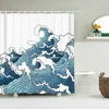 Japanese-style Waves 3D Printing Shower Curtain With Hooks   Home Decoration Bathroom Curtains Waterproof polyester Fabric 2