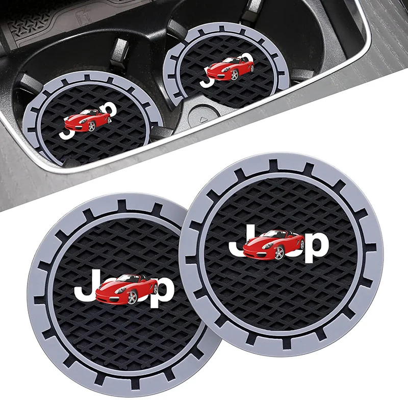 

2Pcs Car Coaster Non Slip Water Cup Mat Anti-Dirt for Jeep Soft Silicone Waterproof Car Interior Decoration Accessories