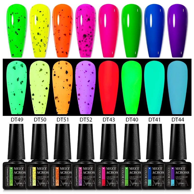 

MEET ACROSS 8Pcs/Set Eggshell Glow In Dark Fluorescent Gel Nail Polish Summer Luminous Neon Semi Permanent Nail Art Gel Kit