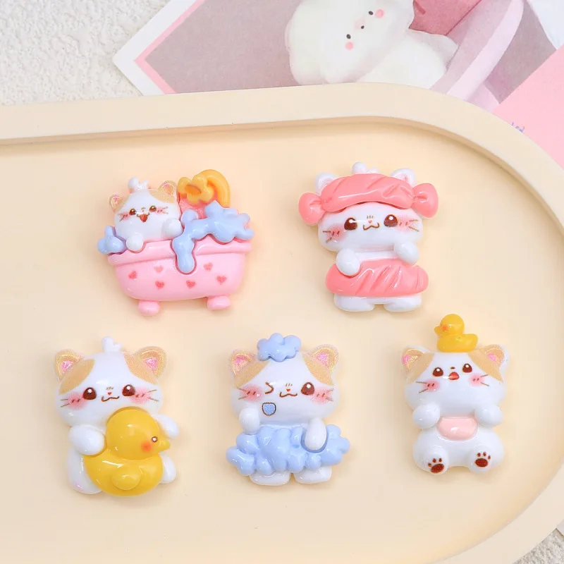 

100pcs Resin Kawaii Cartoon Animal Cat Flatback Cabochon Home Ornament DIY Scrapbook Figurines Embellishments Craft