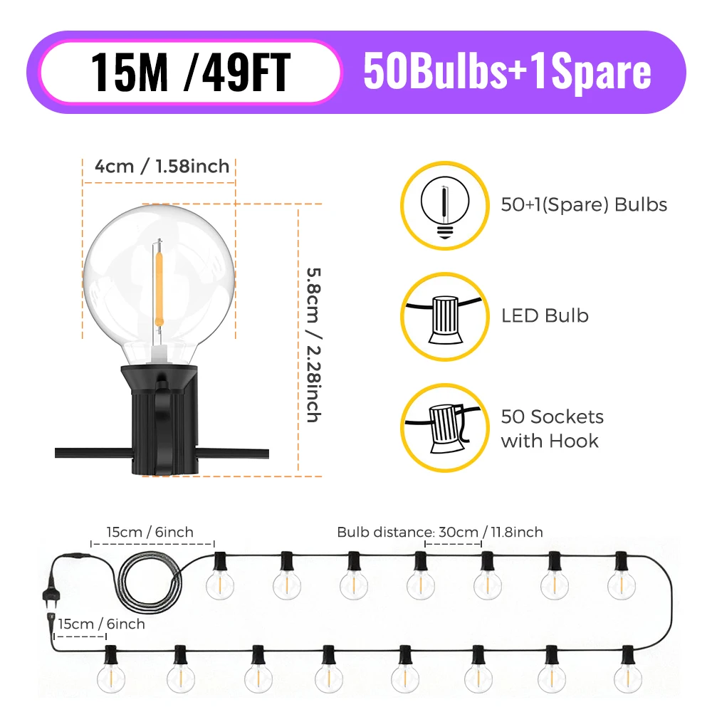 ตัวเลือกสินค้า ไฟ LED สายยาว 30 เมตร กลางแจ้ง IP65 ตกแต่งงาน