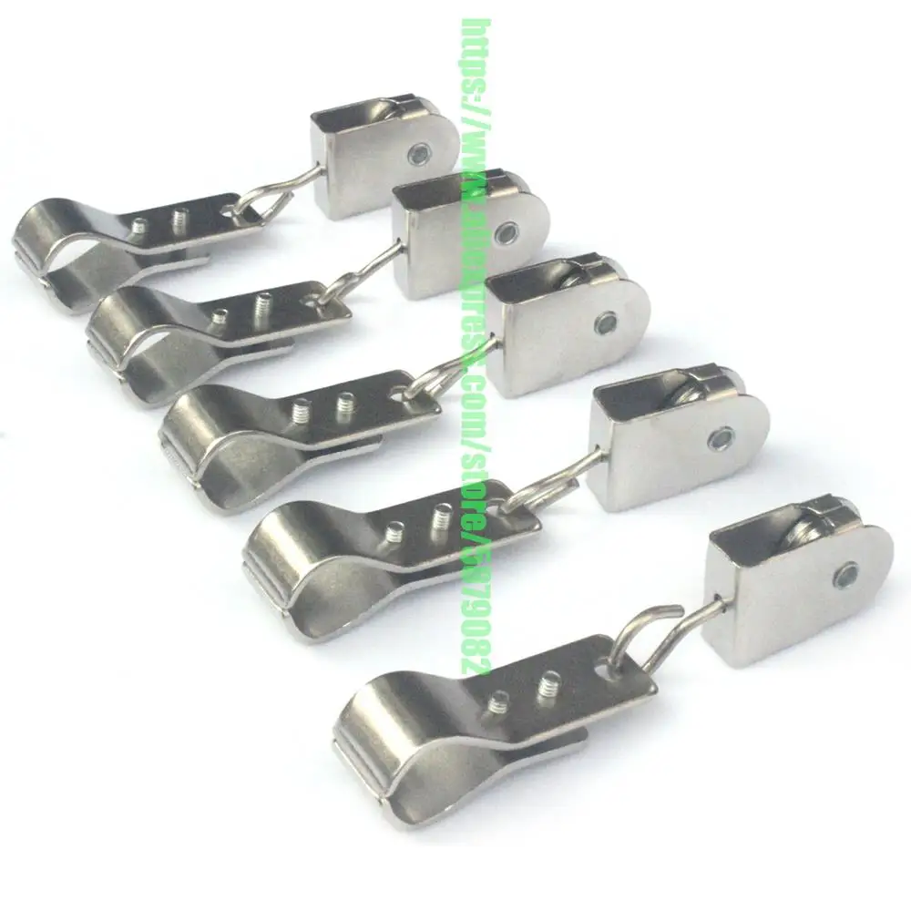 10pcs-Pack Pipe Support Bracket Clamp Wave Shade Sail Hanger Slide Wire Cable Pulley Double C Clamps Shade Net Install Fittings pipe support clamps