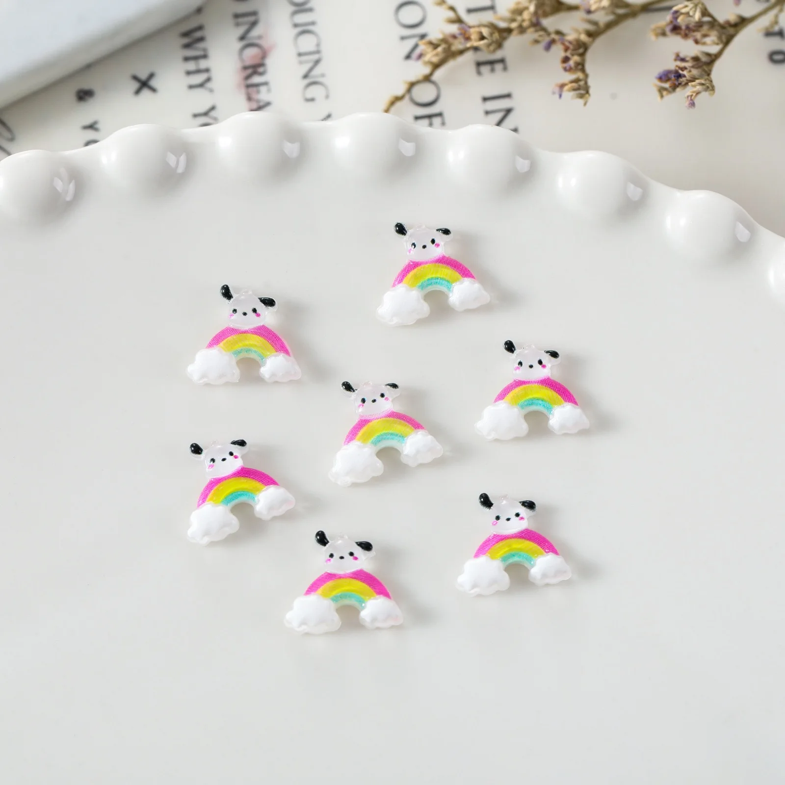 50pcs Resin Mini Cartoon Rabbit Rainbow Art Nails Flatback Stone Applique DIY Wedding Scrapbook Decor Jewelry Accessories Crafts