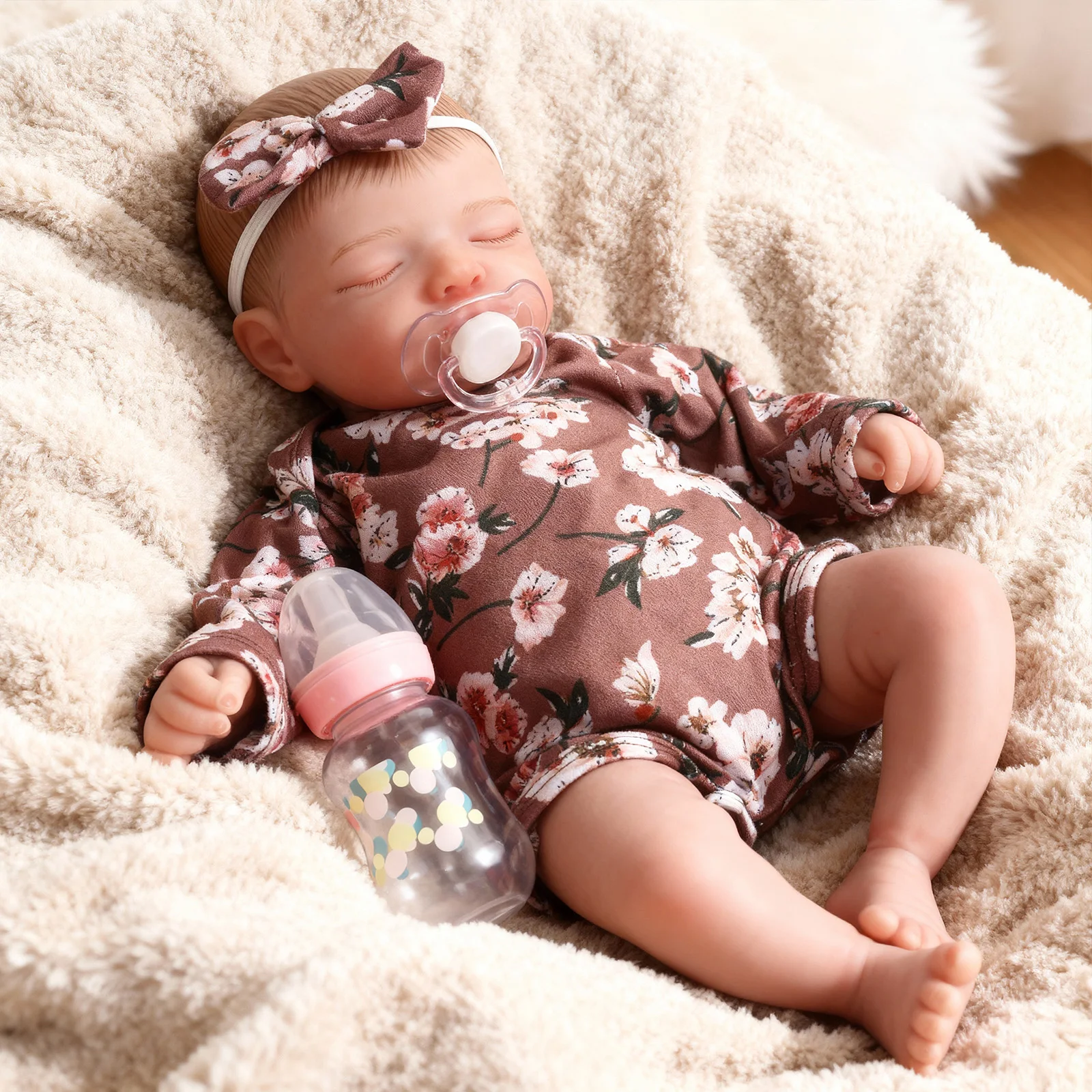 20" Sleeping Reborn Baby Doll – Soft Cloth Body with Feeding Toy 3