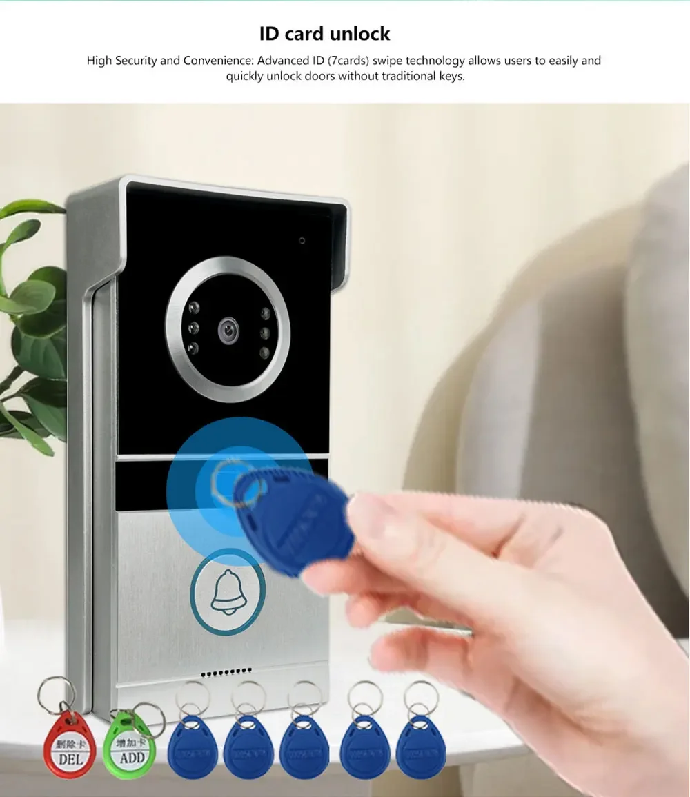 ANJIELO 7 Inch Metal Doorbell Video Intercom System for Home RFID Card Unlock V