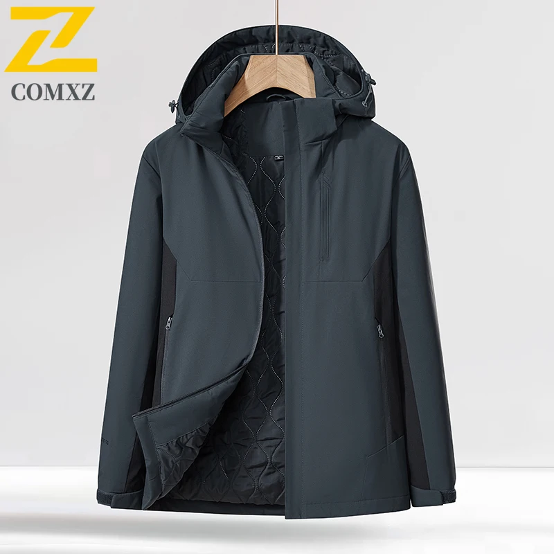 COMXZ Men's Detachable Hood Outerwear Windproof Outdoor Warn Gym Jogger Rainproof Thick Coat Running Lightweight Trench Coat