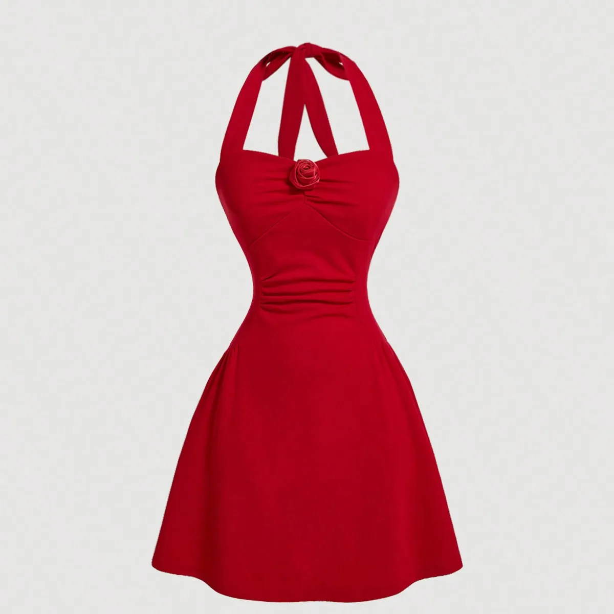 Red Bow Halter Dress Female New Autumn Spice Girl Pleated Fashion Waist Show Thin Short Skirt Trend 5